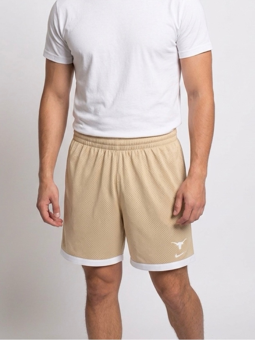 Nike Men's Tan Mesh Athletic Shorts with White Trim (L)